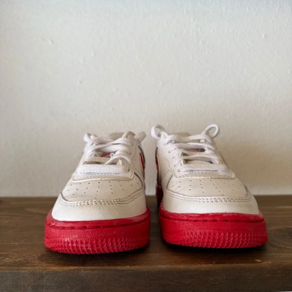 Nike Air Force 1 Low Sneakers Kids Size 11C White Red CZ5900-102